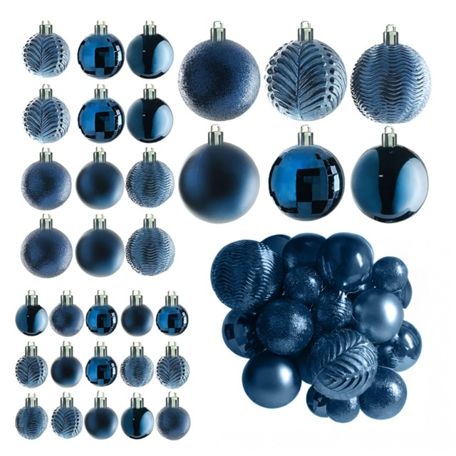 Christmas tree ornaments baubles set blue dark navy