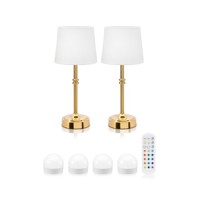 Omniance Siena Rechargeable Wireless Table Lamp with Remote White Brass & White