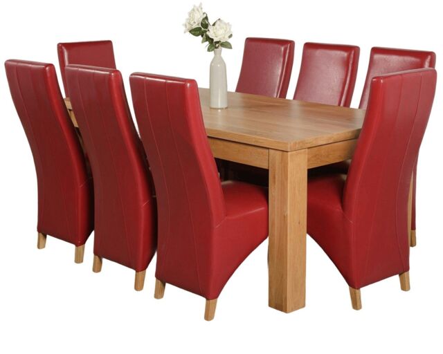 Dakota 182 x 92cm Oak Large Dining Table and 8 Lola Leather Chairs Red Red