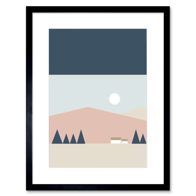"Boho Scottish Landscape Highland Minimalist 9x7"" Black Framed Wall Art Print"