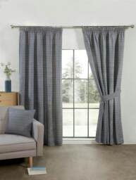 Aztec Pencil Pleat Curtain Pair - Blue - 117cm x 183cm