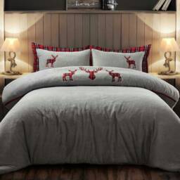 Velosso Standing Stag Teddy Fluffy and Warm Fleece Duvet Cover Set Silver Silver Super King