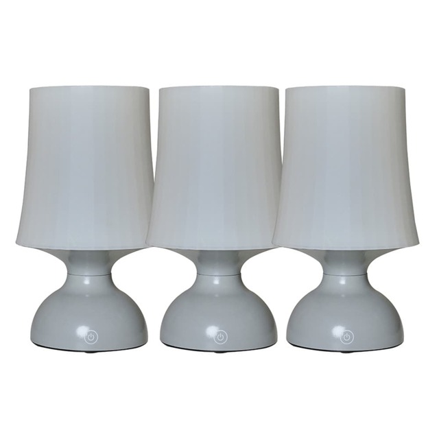 ValueLights Set of 3 Colmar Grey Touch Table Lamp White Shade Grey