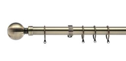 Lister Cartwright 28mm Antique Brass Fixed Metal Curtain Pole Set Rings with Ball Finial Easy fit (400 cm)