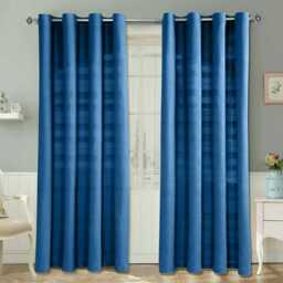 Homescapes Cotton Rajput Ribbed Blue Curtain Pair - 54 x 54 Inches Drop
