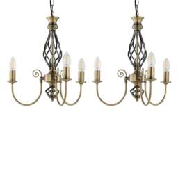 Set of 2 Barley Twist - Antique Brass 3 Light Pendants Bronze 2