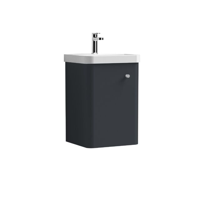 Balterley Curve Modern Bathroom Wall Hung 1 Door Vanity Unit Basin Grey Dark Grey