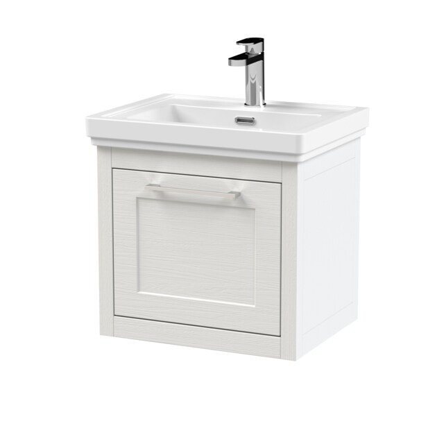 Balterley Traditional Bathroom Wall Hung 1 Drawer Vanity Unit and 1 Tap Hole Fireclay Basin White Nimbus White