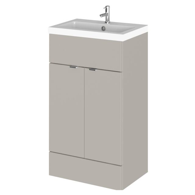 Balterley Alrewas Contemporary 2 Door Floor Standing Vanity Unit with Basin, Pebble Grey, 500mm