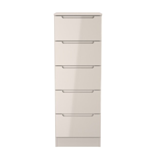 Lucca 5 Drawer Tall Bedside Cabinet in Kashmir Gloss & Kashmir (Ready Assembled) Cream Kashmir Gloss & Kashmir