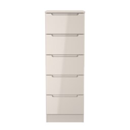 Lucca 5 Drawer Tall Bedside Cabinet in Kashmir Gloss & Kashmir (Ready Assembled) Cream Kashmir Gloss & Kashmir