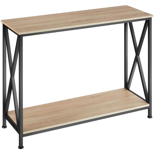 Console Table Tacoma - with 2 shelves and side X-braces Brown industrial wood light, oak Sonoma 100 x 35 x 80,50 cm 1