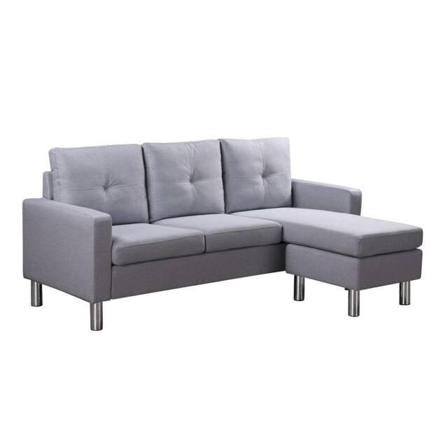 Monza 3-Seater L-Shaped Sectional Sofa with Movable Footstool - Premium Grey Grey Grey Three Seater 1