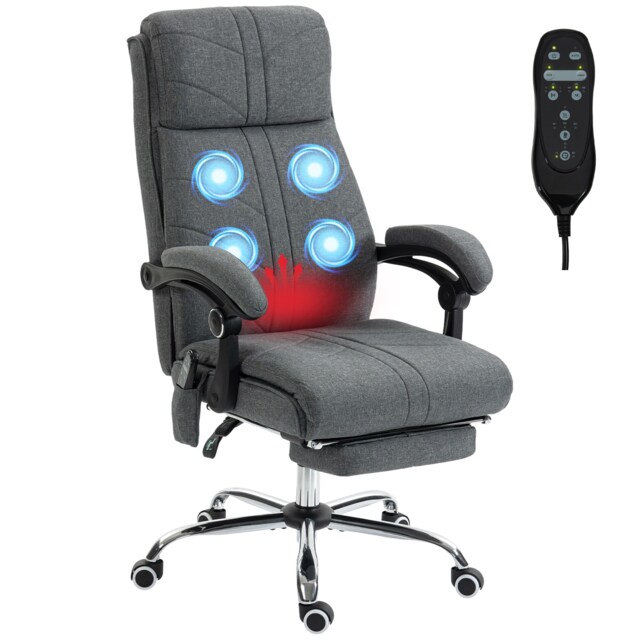 Vinsetto Vibration Massage Office Chair with Heat, Footrest Grey Grey 109-117H x 64W x 70D cm