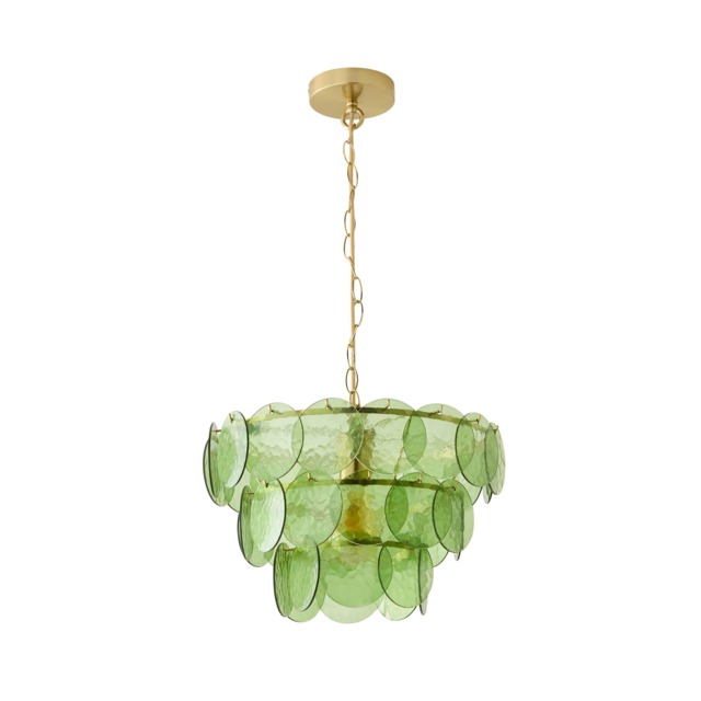 ValueLights Juliette Green 3 Tier Glass Disc Chandelier and Bulb