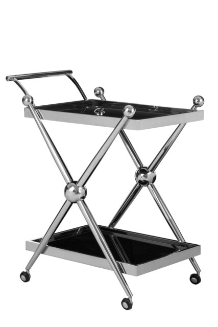 Orsina Durable 2 Tier Silver And Cross Design Trolley, Elegant Drinks Trolley, Steel Kitchen Island Trolley