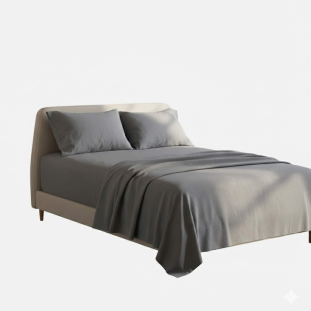 Soft Plain Brushed Cotton Fitted Flat Sheet Matching Pillowcases Set Grey Single