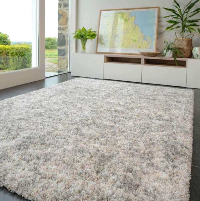 KUKOON Soft Mottled Silver Shaggy Rug – Thick High Pile Luxury Area Carpet for Living Room & Bedroom 200cm x 290cm