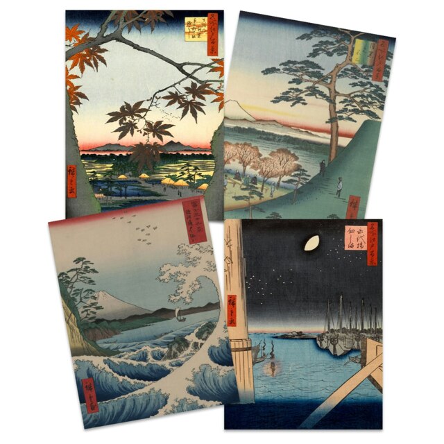 Set of 4 Utagawa Hiroshige Ukiyo-e Wall Art Print Japanese Woodblock Home Decor 12x16 Inch