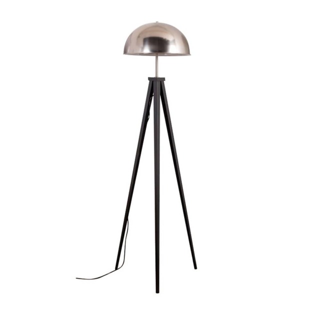 ValueLights Horvit Black Metal Tripod Floor Lamp Brushed Chrome Dome Shade