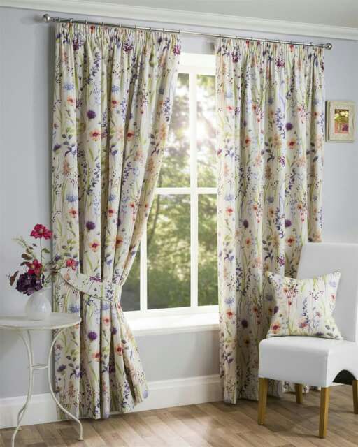 Hampshire - Fully Lined Floral Curtains - Pencil Pleat - Polycotton (Multi, 46'' x 72'' - 117cm x 183cm (Pair))
