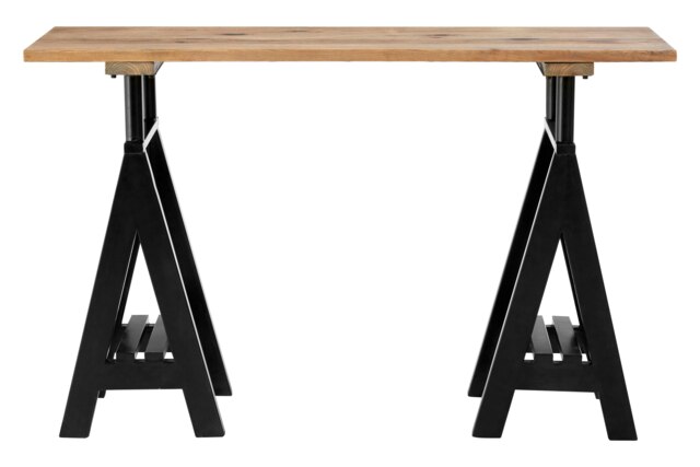 Pine Wood And Iron Console Table, Industrial Design Table,Pine Surface Accent Table,Black Finish Patio Table Brown