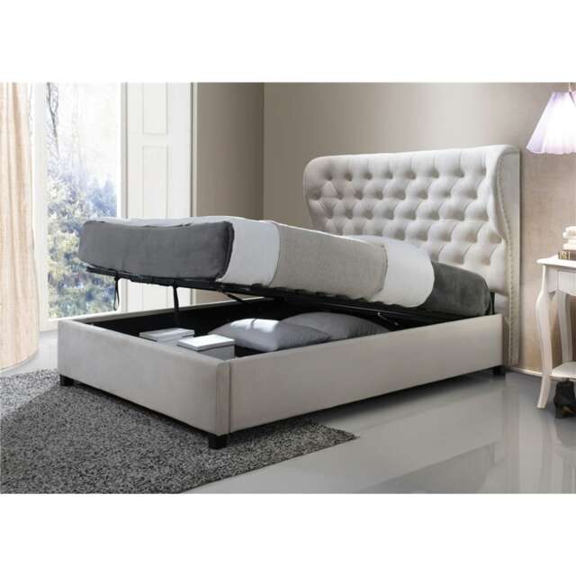 Cream Fabric Ottoman Bed Frame - King Size 5ft (166cm)