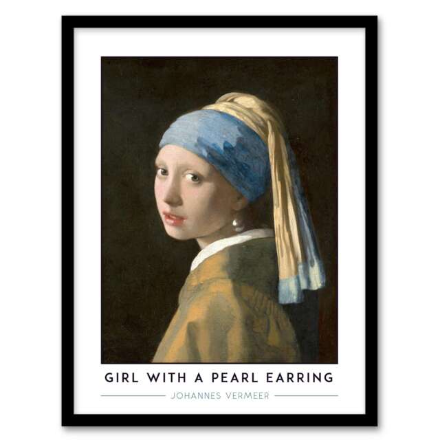"Johannes Vermeer Girl With A Pearl Earring Framed Wall Art Print 12X16"" Black"