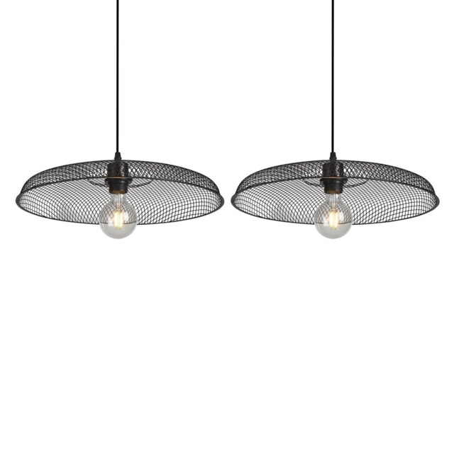 Set of 2 Cassidy - Large Black Mesh Easy Fit Metal Pendant Shades Black Large 2