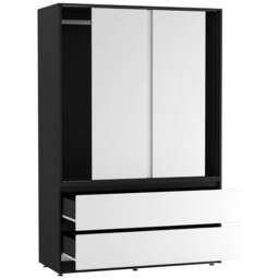URBNLIVING 3 Sliding Door Wardrobe With 4 Drawers And Hanging Rail Black White Drawers 1