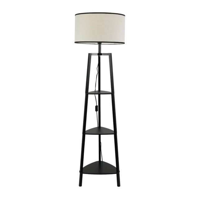 ValueLights Hiru Black 3 Tier Shelf Floor Lamp Black Trim Shade and Bulb