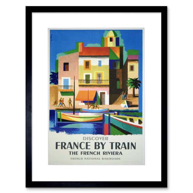 France Train Railway Riviera French Railroad Boat Framed Wall Art Print