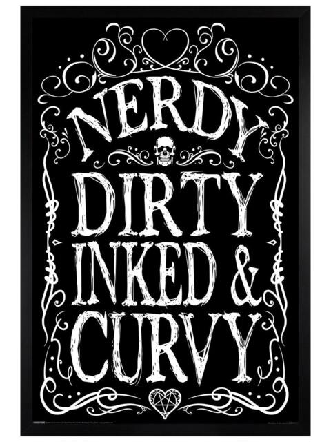 Black Wooden Framed Nerdy Dirty Inked & Curvy Maxi Poster Multi