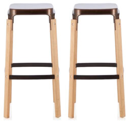 Pair of Metal & Wood Kitchen Bar Stools. Bronze Barstools Bronze