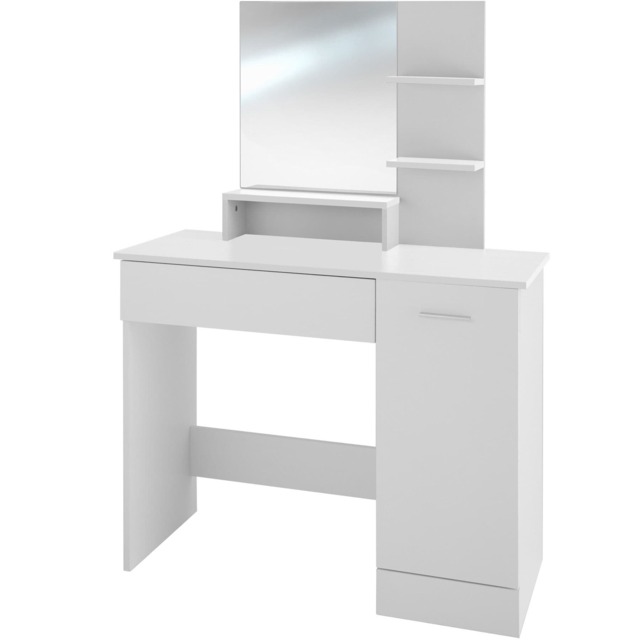 Dressing Table Zoe - drawer, mirror, cupboard and storage shelves White white 90 x 40 x 138,50 cm 1
