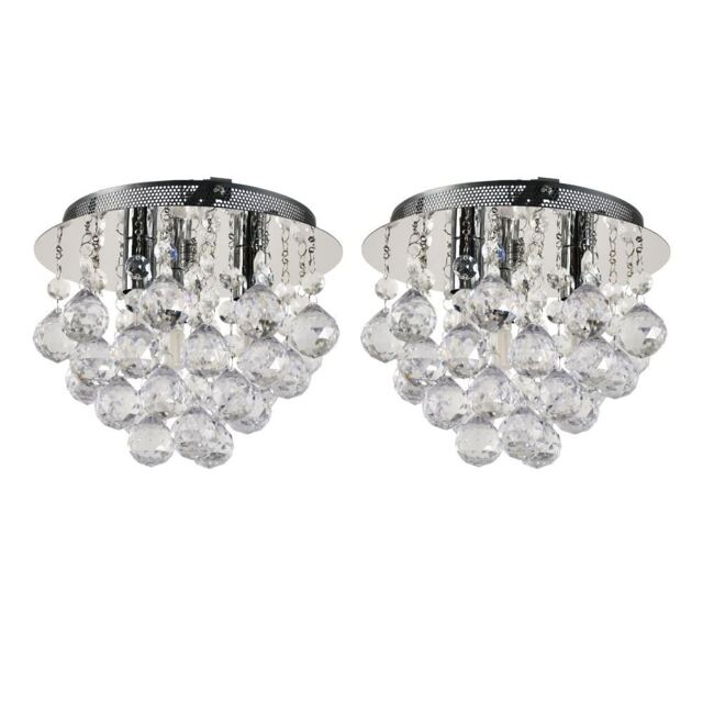 Set of 2 Myriad - Jewelled Droplet Chrome Flush Ceiling Lights