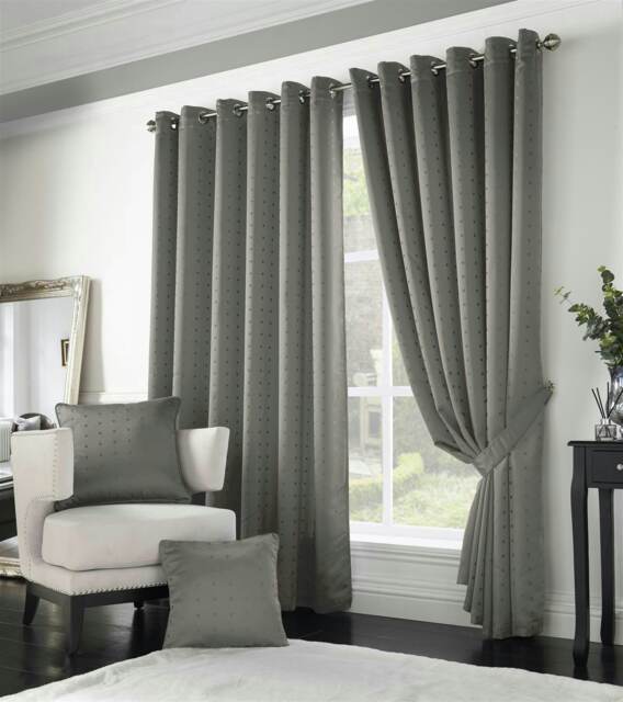 Adison Lined Ring Top Eyelet Curtains - 168cm x 137cm - Silver