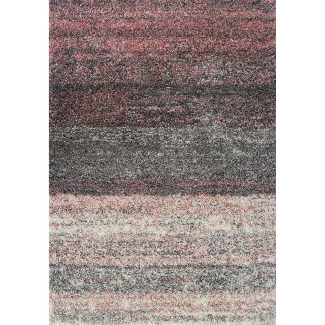 KUKOON Blush Pink Grey Striped Mottled Shaggy Rug 120cm x 170cm