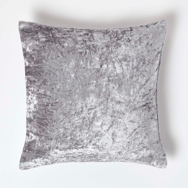 Homescapes Silver Luxury Crushed Velvet Cushion Cover - 60 x 60 cm Silver Silver 60 x 60 cm