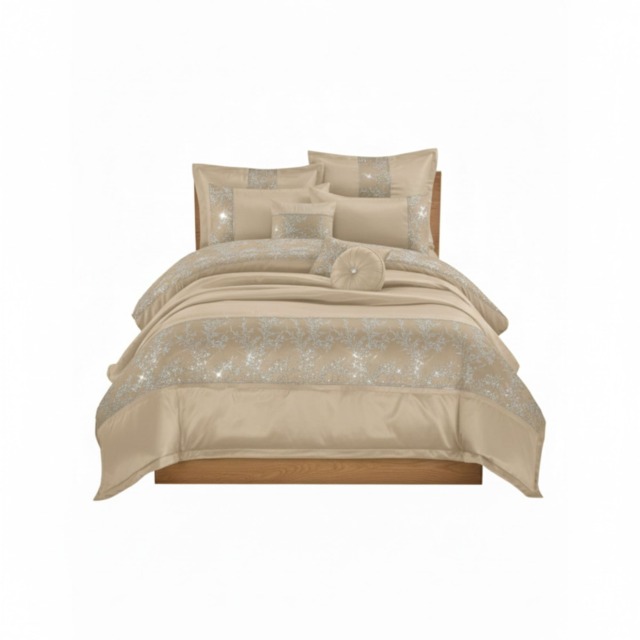 Embroidered Duvet Cover Set Luxury Bedding with Matching Accessories Brown Mink One Size