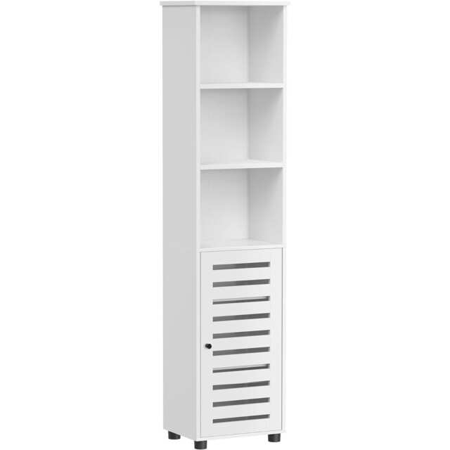 Tall Freestanding Bathroom Storage Cabinet with Open Shelves and Adjustable Compartments, Cloud White