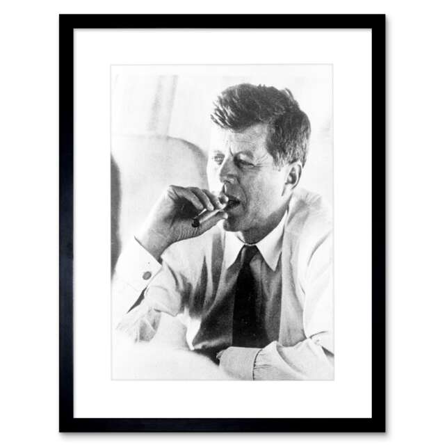 Vintage Photo President John Kennedy Smoke Cigar JFK Framed Wall Art Print