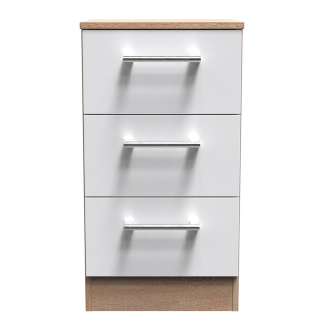 Cornwall 3 Drawer Bedside Cabinet in White Matt & Bardolino Oak (Ready Assembled) White White Matt & Bardolino Oak