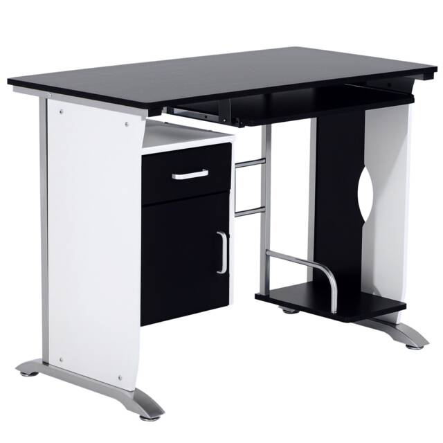 HOMCOM Computer Desk with Sliding Keyboard Tray, Storage Drawers and Host Box Shelf, Home Office Desk, Study Workstation, 100 x 52 x 75cm, Black
