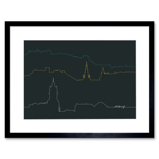"Edinburgh Scotland Cityscape Skyline Line 9x7"" Black Framed Wall Art Print"