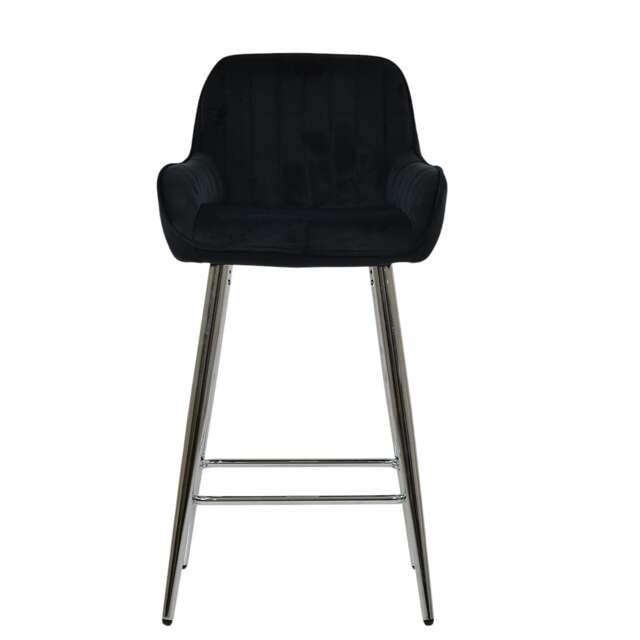 Lakeland Furniture Hamilton Black Velvet Chrome Fixed Base 1 Bar Stool