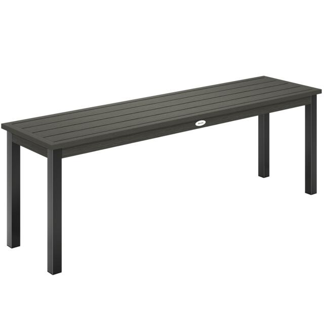 Outsunny Metal Garden Bench Loveseat with Wood-Effect Slatted Seat, Grey Grey Wood-effect Grey One Size