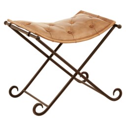 Orsina Light brown Leather And Iron Stool