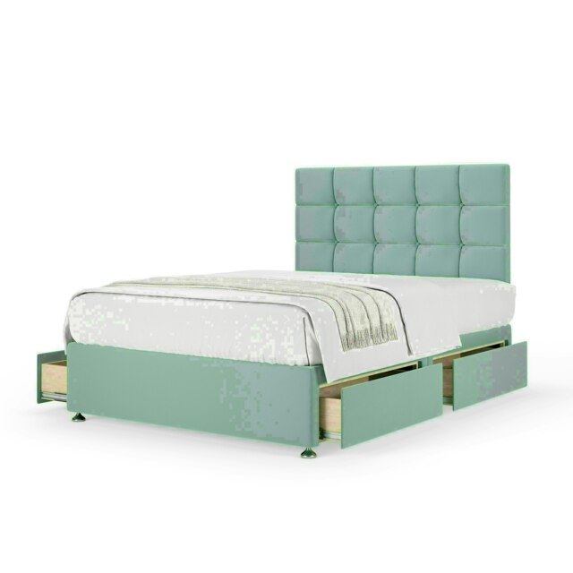 Duckegg Plush Velvet 4 Drawer Divan Base and Pearl Headboard Super King