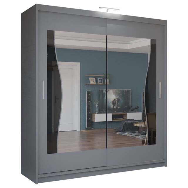 Sliding Wardrobes 4U Stylish Wavy Mirror Sliding Wardrobe – 120cm to 203cm, Contemporary Bedroom Storage Grey Grey120cm